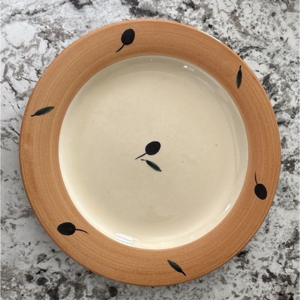 POOLE POTTERY ENGLAND Fresco 10” Salad Plate Terracotta Olive Hand-Painted